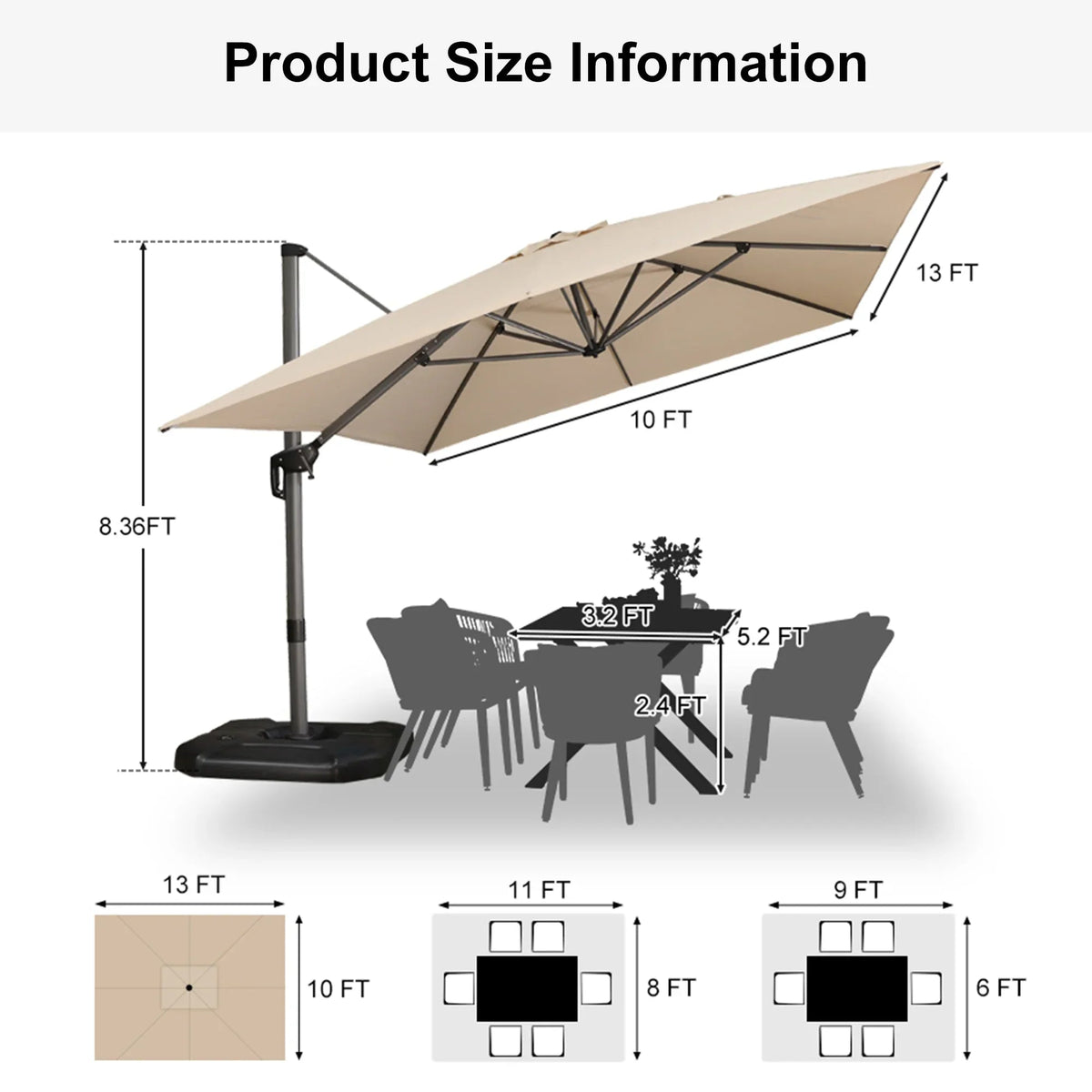 PURPLE LEAF Affordable Patio Umbrella with Base, Square and Rectangular Outdoor Umbrella
