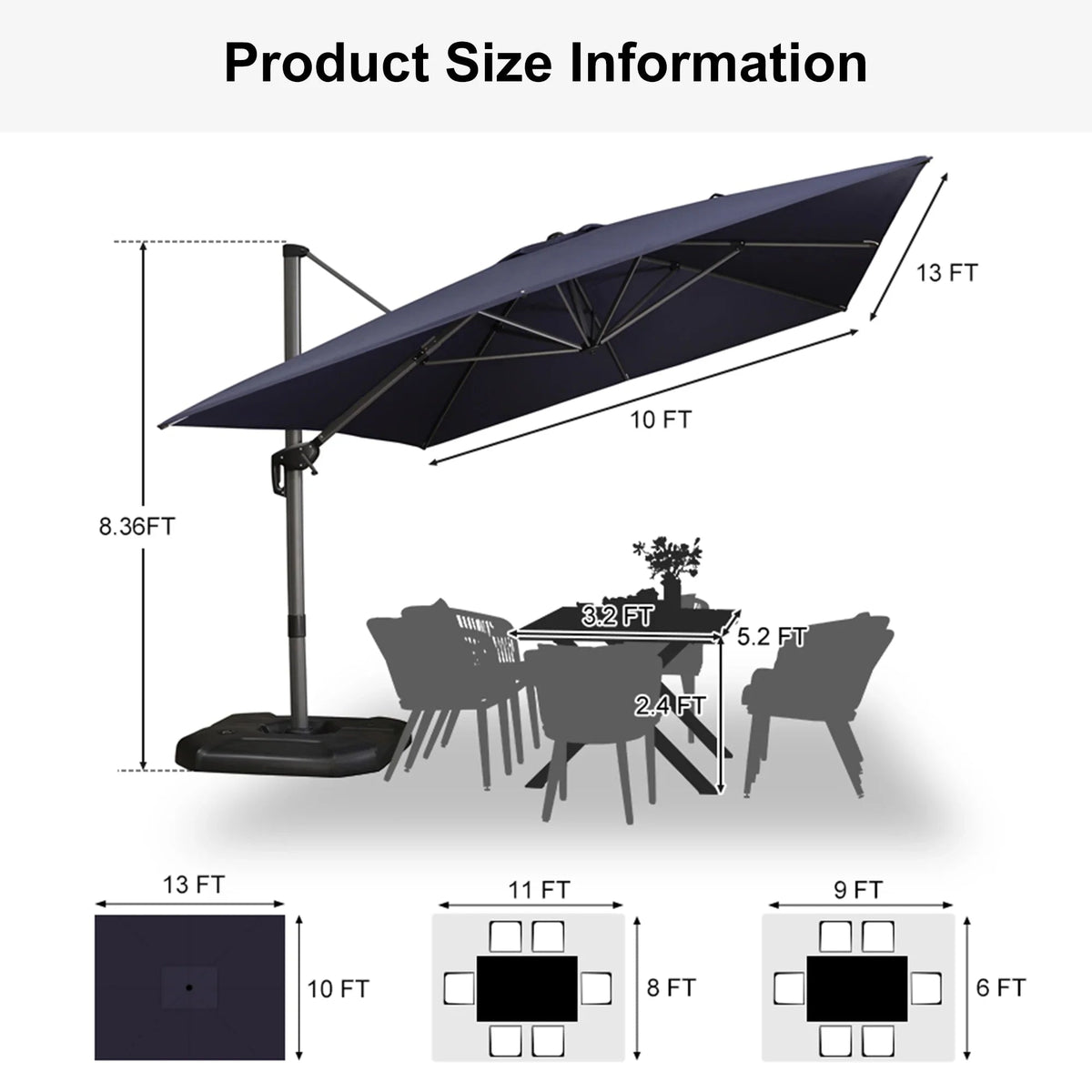 PURPLE LEAF Affordable Patio Umbrella with Base, Square and Rectangular Outdoor Umbrella