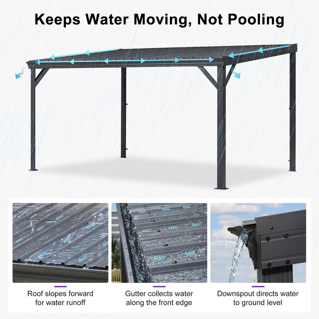 PURPLE LEAF Lean to Gazebo Metal Roof Patio Cover Built-in Drain Slots Wall Mounted Gazebo for Outdoor Extension
