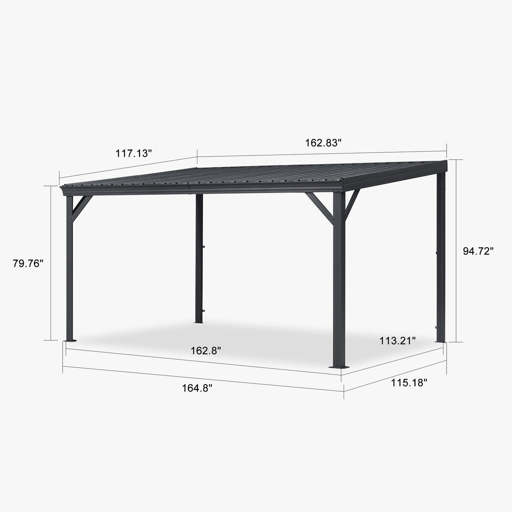 PURPLE LEAF Lean to Gazebo Metal Roof Patio Cover Built-in Drain Slots Wall Mounted Gazebo for Outdoor Extension