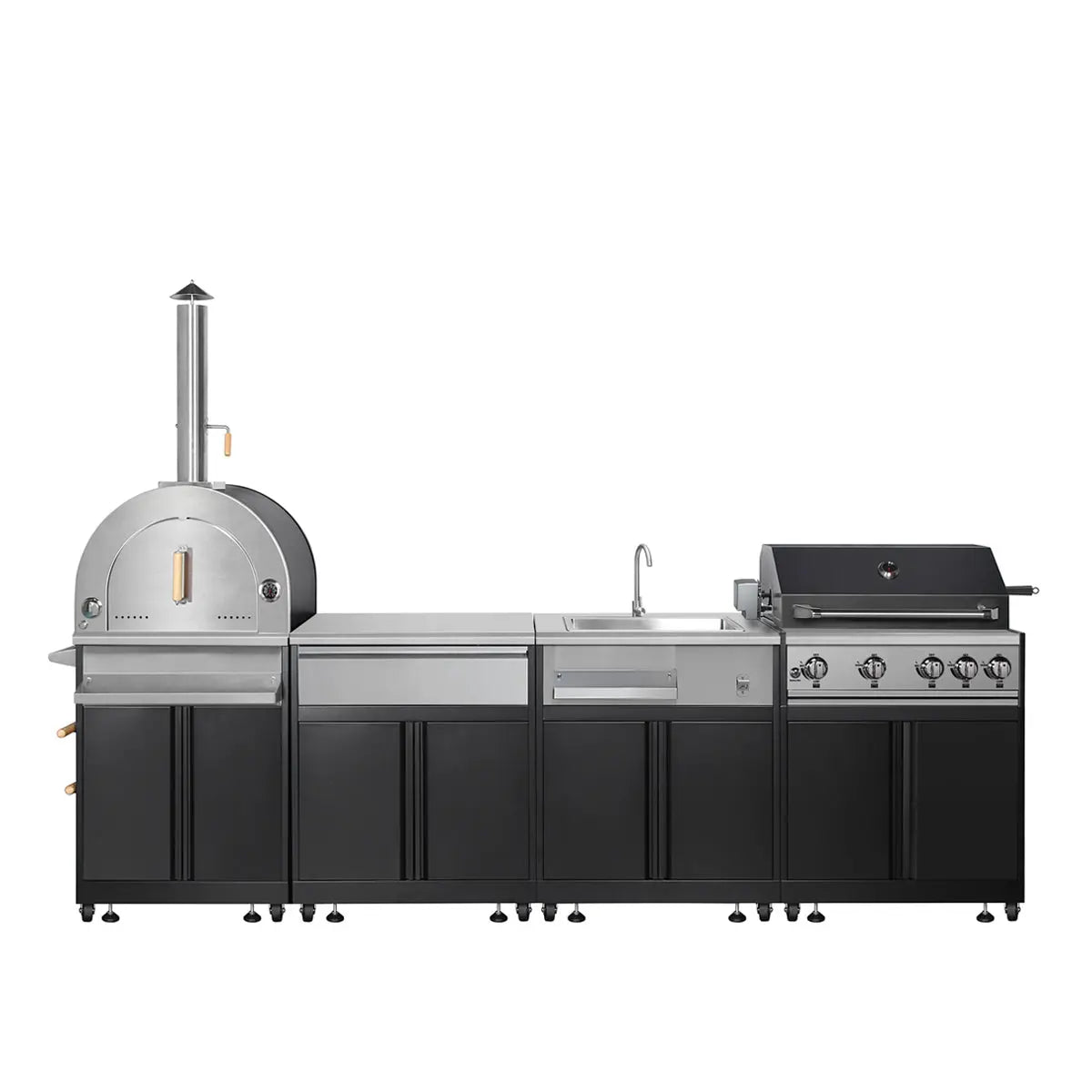 11' 4-Burner Outdoor Kitchen Island (Black), 48000 BTUs, Built-In Pizza Oven, ¾" Cordierite Pizza Stone, CSA Certified, TMG-LKS11B