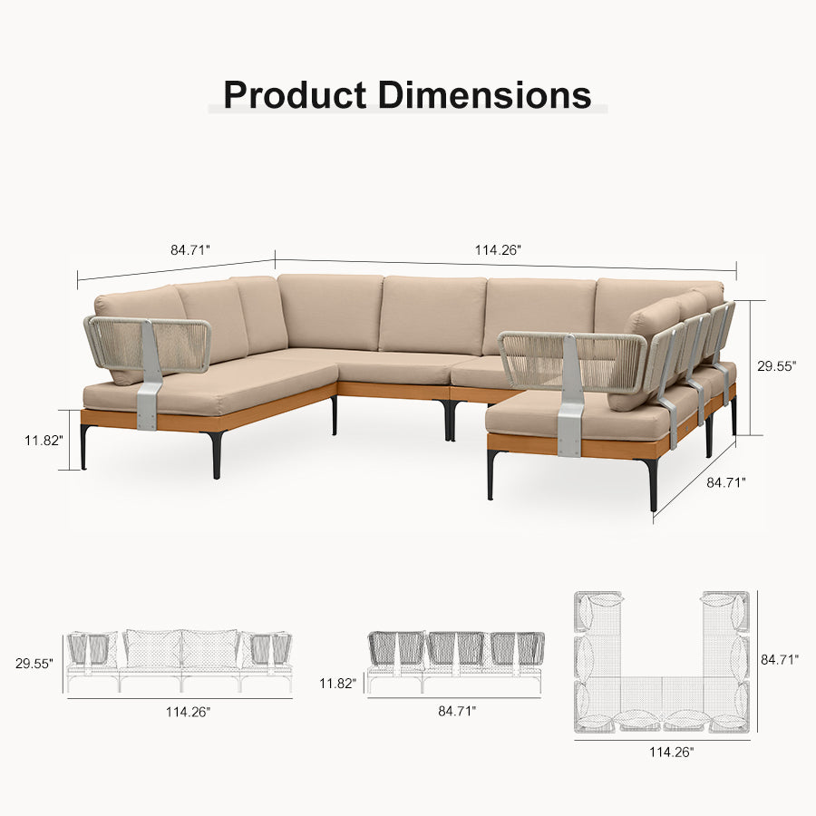PURPLE LEAF Sicilia U-Shaped Modular Outdoor Sectional with Sunbrella Khaki Cushions Flexible Layout for Commercial Outdoor Spaces