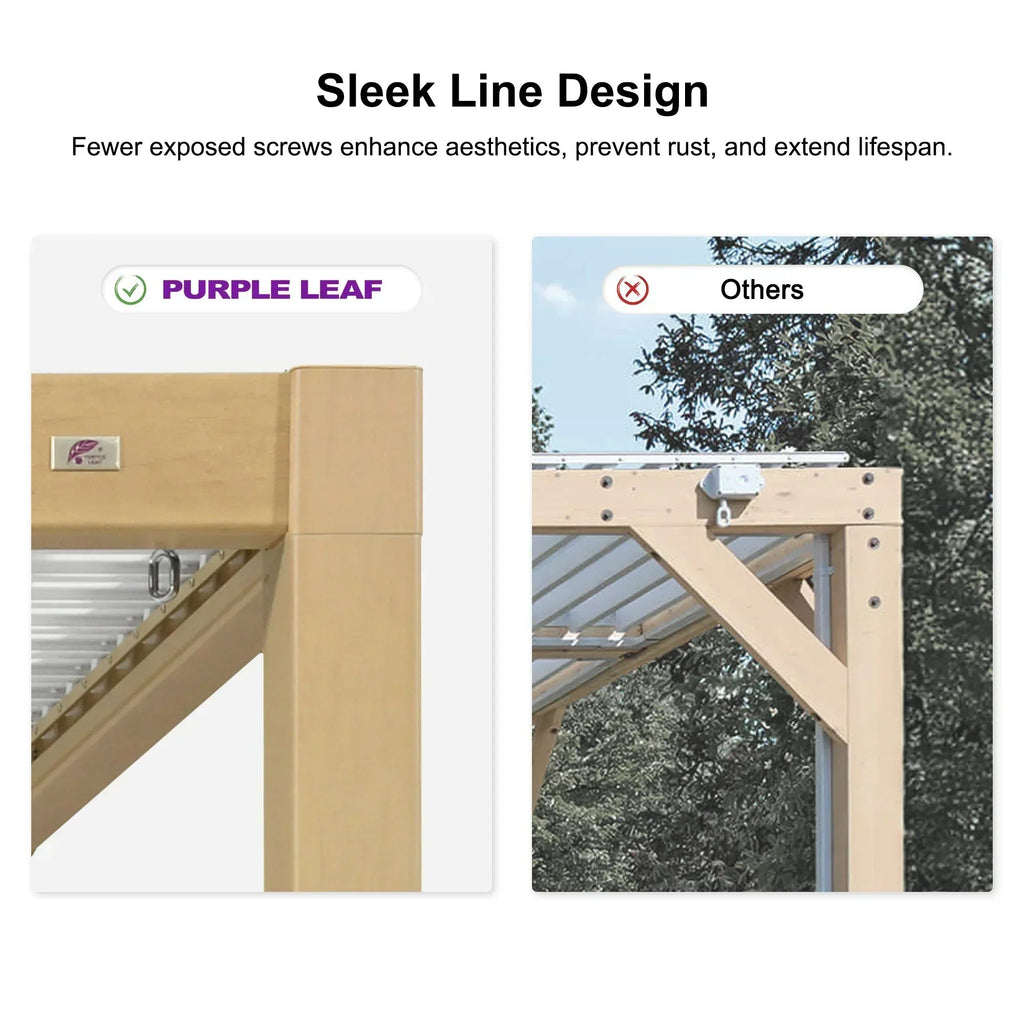 PURPLE LEAF Caesar Louvered Pergola Outdoor Wood Grain Aluminum Pergola with Adjustable Roof Patio Hardtop Gazebo for Backyard Garden