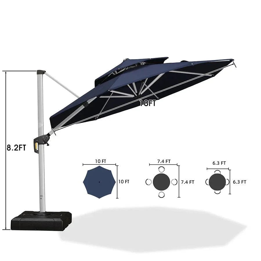 PURPLE LEAF Large Round Patio Cantilever Umbrella With Base for Deck, Pool, Backyard