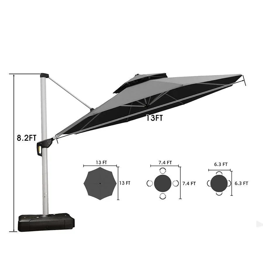 PURPLE LEAF Large Round Patio Cantilever Umbrella With Base for Deck, Pool, Backyard