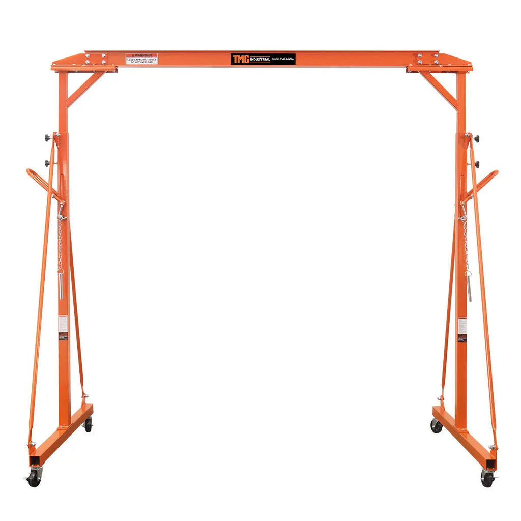 1100-lb Adjustable Height All-Steel Gantry Crane, Auto-Lock, 95" Min. Height, 142" Max. Height, Locking Swivel Caster Wheels, TMG-AGC06(Previously TMG-AGC05)