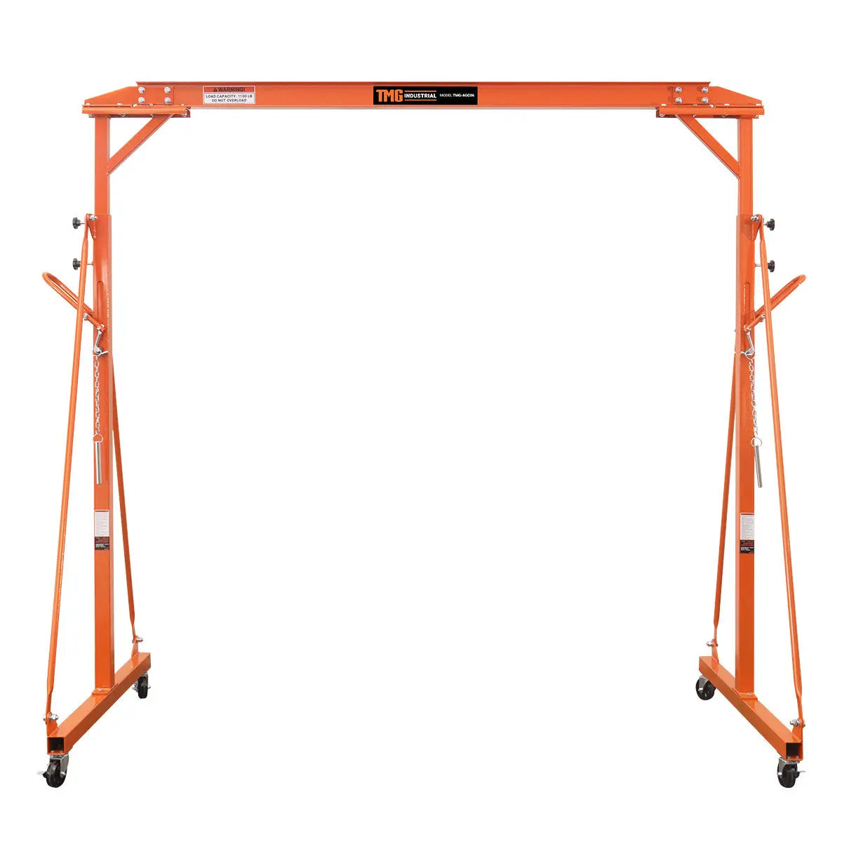1100-lb Adjustable Height All-Steel Gantry Crane, Auto-Lock, 95" Min. Height, 142" Max. Height, Locking Swivel Caster Wheels, TMG-AGC06(Previously TMG-AGC05)