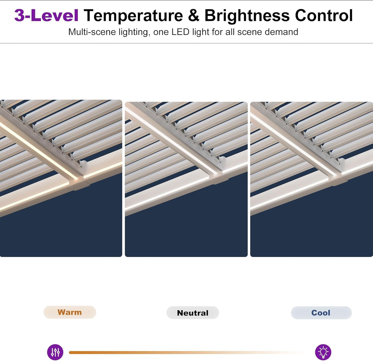 PURPLE LEAF Caesar LED Louvered Pergola with Integrated Solar Strip Lights Adjustable Aluminum Louvers Wind Resistant Pergolas for Patio Dining Deck Garden Yard White