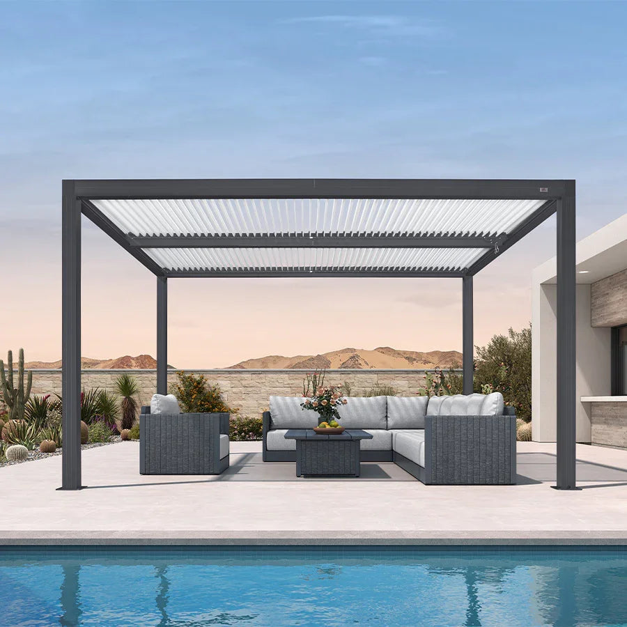 PURPLE LEAF Athena Louvered Pergola Modern Grey Pergola with White Roof for Deck Backyard Garden