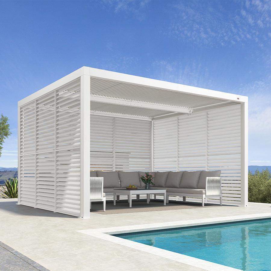PURPLE LEAF Athena Louvered Pergola white Outdoor Aluminum Pergola with Shutter Wall Adjustable Gazebo Rainproof for Patio Deck Garden