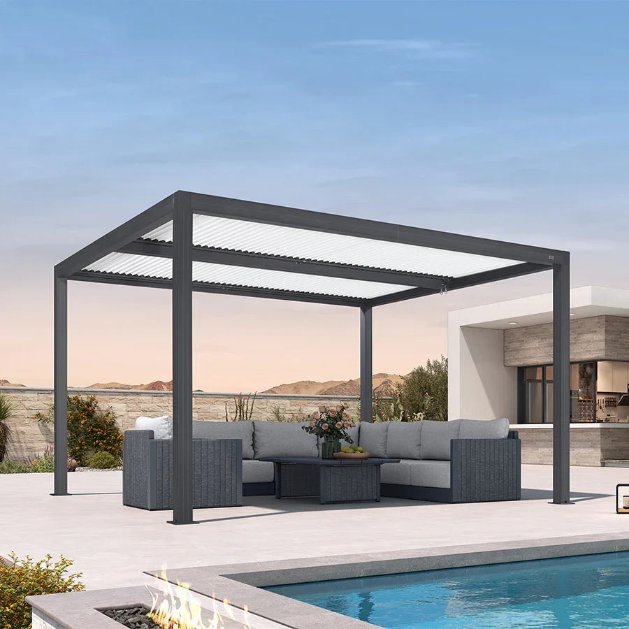 PURPLE LEAF Athena Louvered Pergola Modern Grey Pergola with White Roof for Deck Backyard Garden