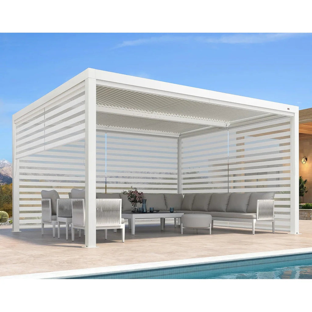 Hanso Home Louvered Pergola Modern White Pergola with Adjustable Roof for Deck Backyard Garden