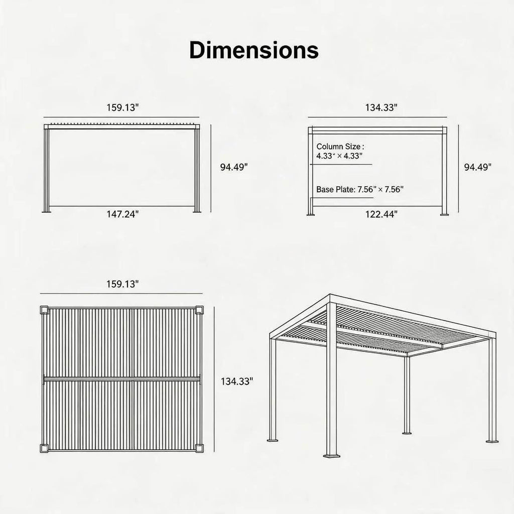 PURPLE LEAF Athena Louvered Pergola Grey Outdoor Aluminum Pergola with Roller Blinds Adjustable Gazebo Rainproof for Patio Deck Garden