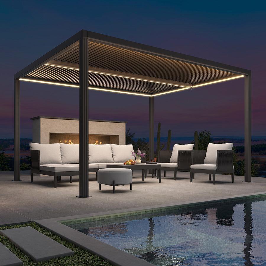 PURPLE LEAF Athena Louvered Pergola Grey Outdoor Aluminum Pergola with Strip Lights Adjustable Gazebo for Patio Deck Garden