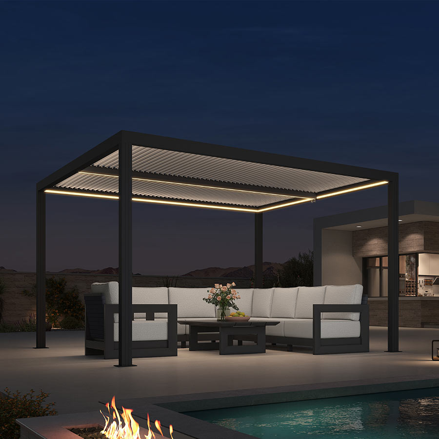 PURPLE LEAF Athena Louvered Pergola Grey Outdoor Aluminum Pergola with Strip Lights Adjustable Gazebo for Patio Deck Garden