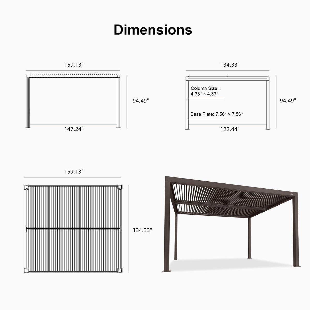 PURPLE LEAF Athena Louvered Pergola Bronze Outdoor Aluminum Pergola with Strip Lights Adjustable Gazebo for Patio Deck Garden