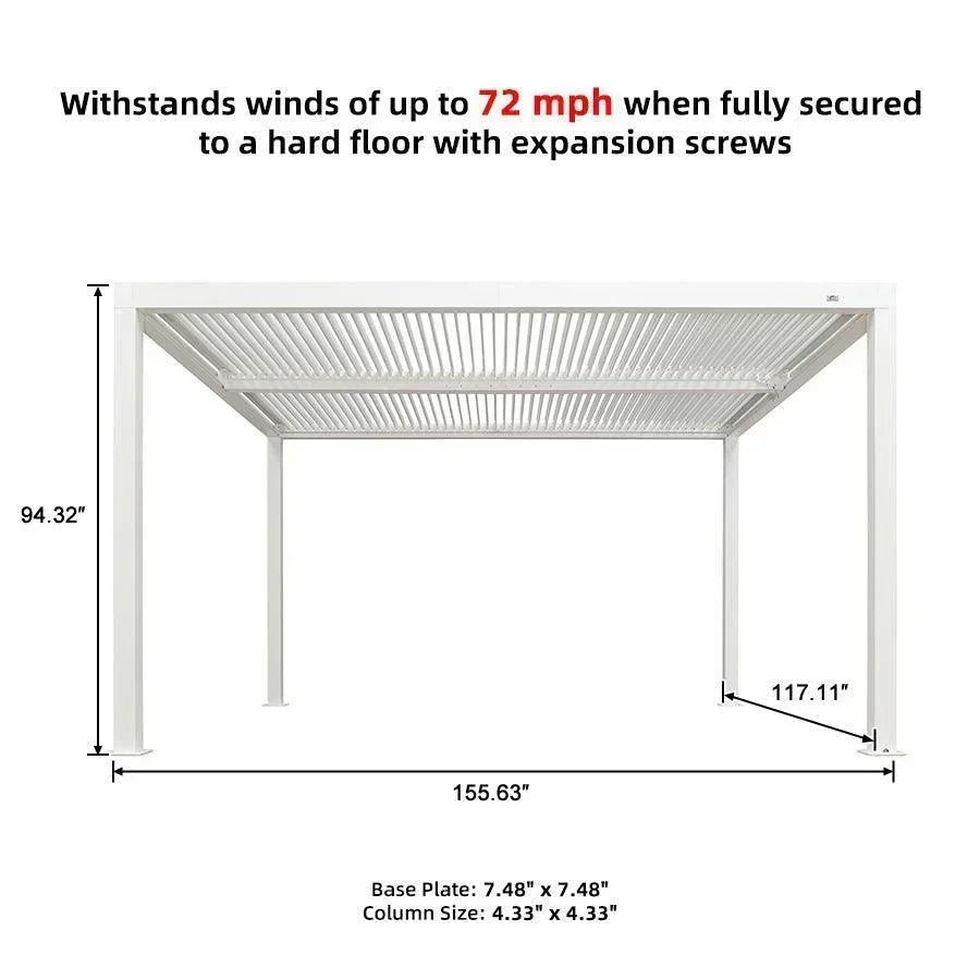 PURPLE LEAF Athena Louvered Pergola White Outdoor Aluminum Pergola with Strip Lights Adjustable Gazebo for Patio Deck Garden