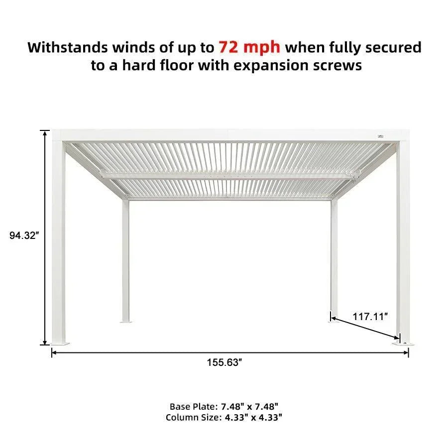 PURPLE LEAF Athena Louvered Pergola White Outdoor Aluminum Pergola with Roller Blind Adjustable Gazebo for Patio Deck Garden