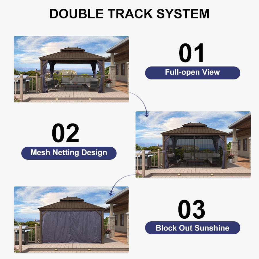 PURPLE LEAF Outdoor Hardtop Gazebo for Patio Bronze Aluminum Frame Pavilion with Navy-Blue Curtain and Reinforced Support Rods