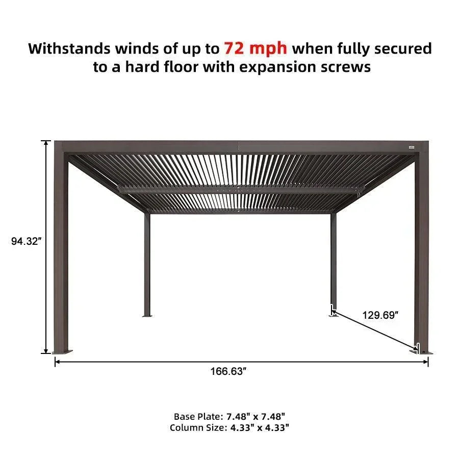 PURPLE LEAF Athena Louvered Pergola Bronze Outdoor Aluminum Pergola with Shutter Wall Adjustable Gazebo Rainproof for Patio Deck Garden