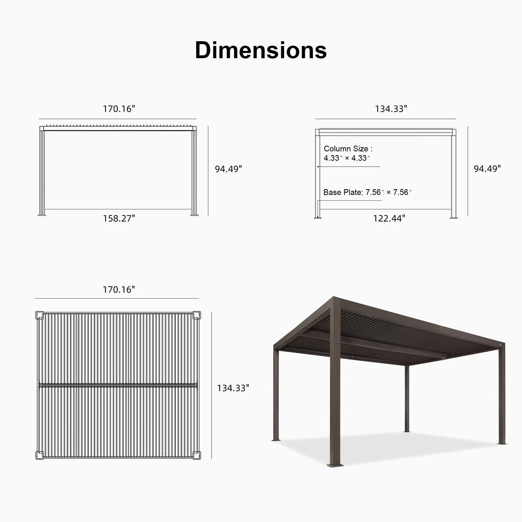 PURPLE LEAF Athena Louvered Pergola Outdoor Aluminum Pergola with Adjustable Roof for Deck Backyard Garden Hardtop Gazebo