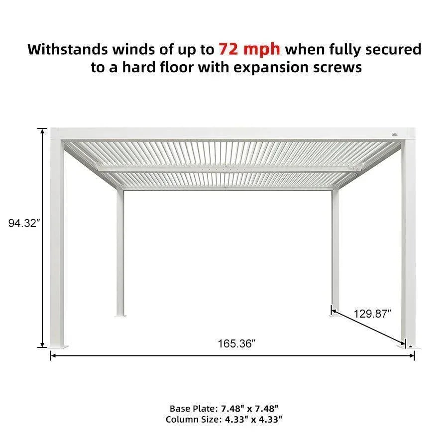 PURPLE LEAF Athena Louvered Pergola Modern White Pergola with Adjustable Roof for Deck Backyard Garden