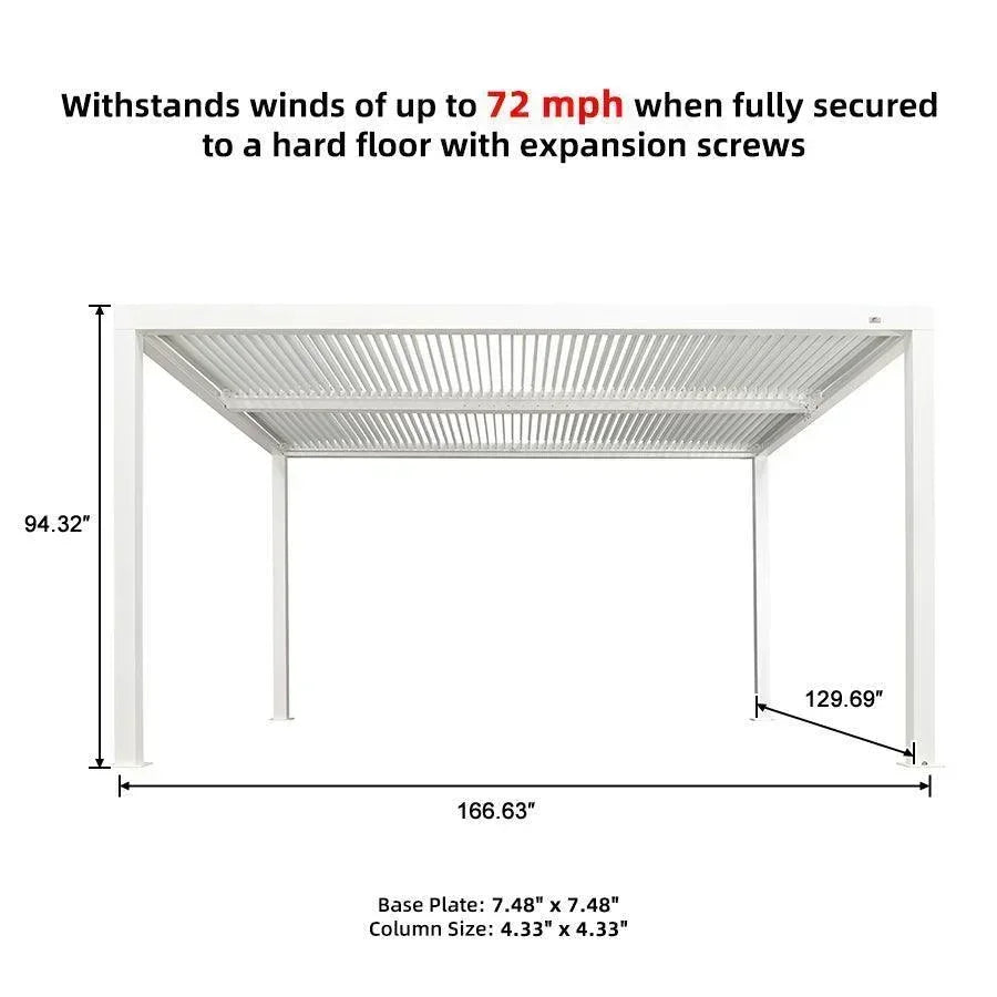 PURPLE LEAF Athena Louvered Pergola White Outdoor Aluminum Pergola with Strip Lights Adjustable Gazebo for Patio Deck Garden