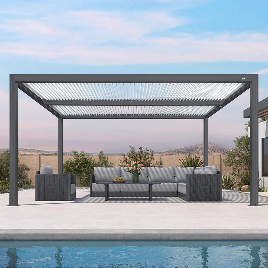 PURPLE LEAF Athena Louvered Pergola Modern Grey Pergola with White Roof for Deck Backyard Garden