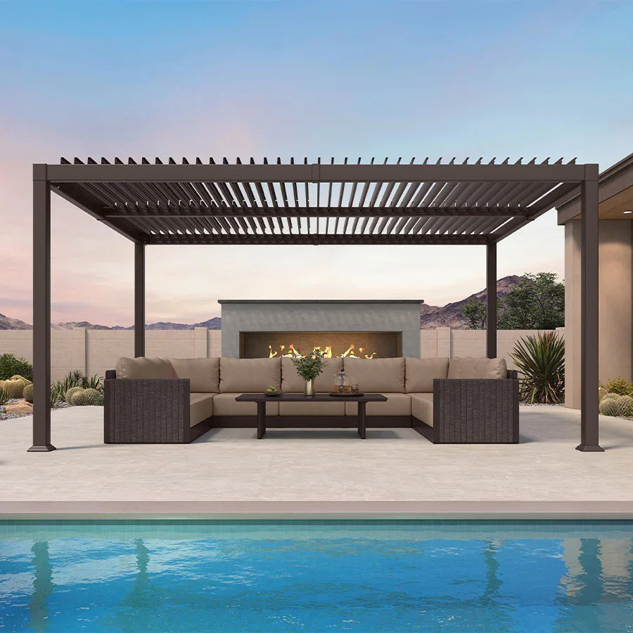 PURPLE LEAF Caesar Louvered Pergola Outdoor Adjustable Roof Modern Patio Aluminum Pergola for Deck Backyard Garden Hardtop Gazebo Bronze