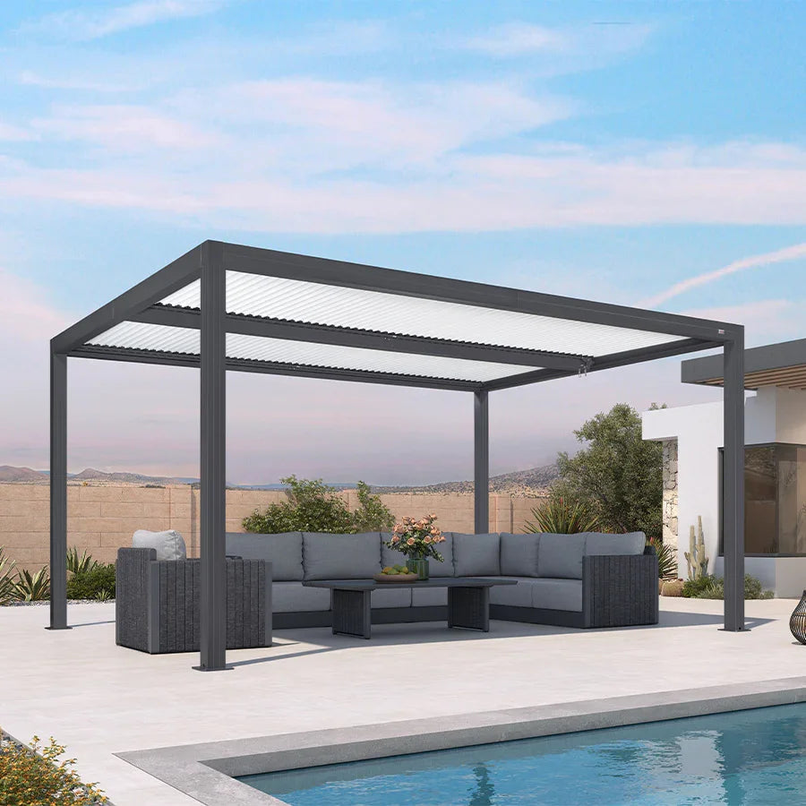 PURPLE LEAF Athena Louvered Pergola Modern Grey Pergola with White Roof for Deck Backyard Garden