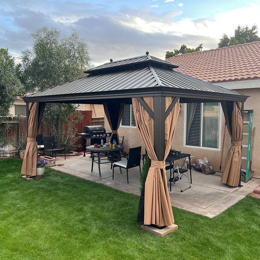 PURPLE LEAF Outdoor Hardtop Gazebo for Garden Bronze Double Roof Aluminum Frame Pavilion with Reinforcement Support Rod