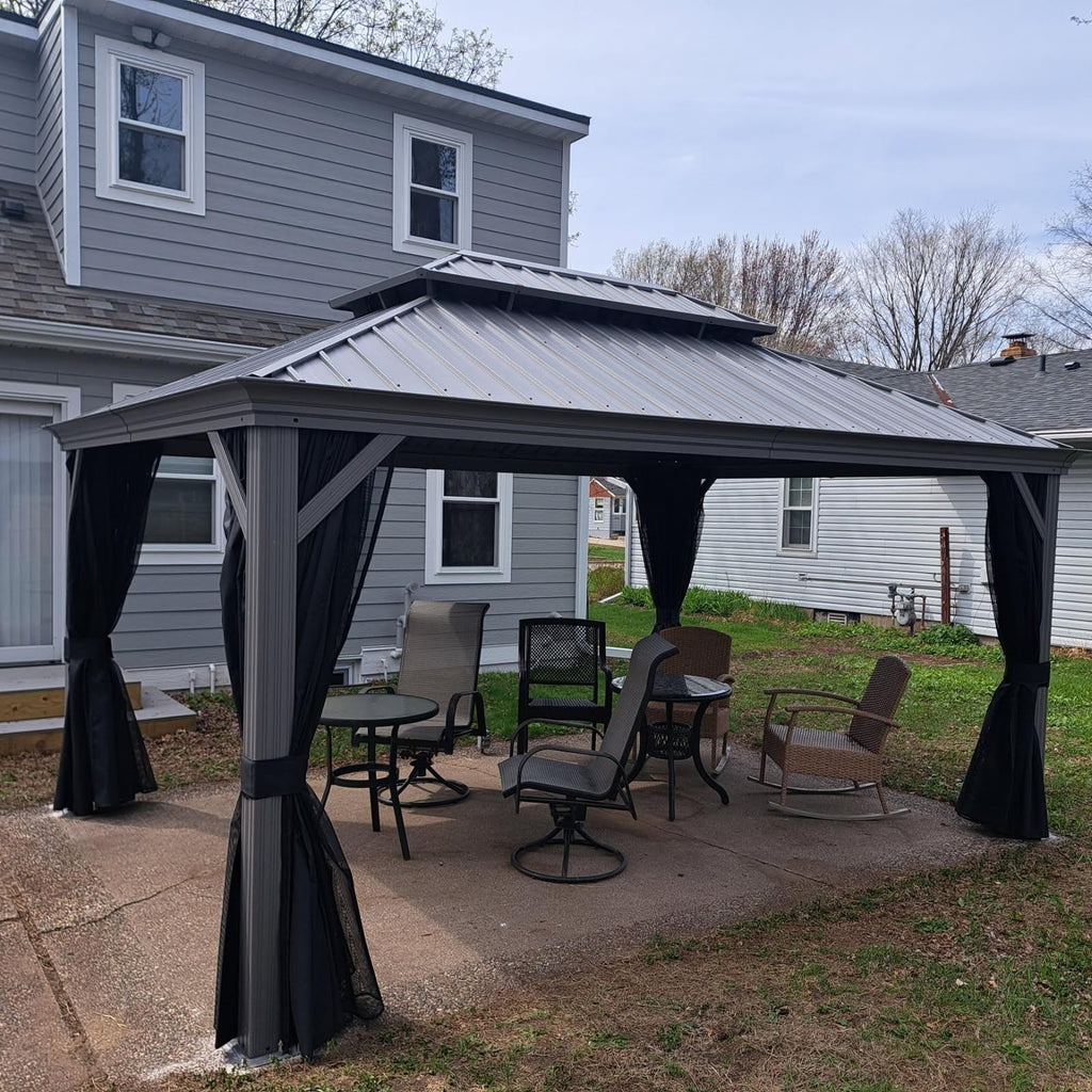PURPLE LEAF Patio Gazebo for Pool Light Grey Hardtop Galvanized Steel Roof with Reinforcement Support Rod