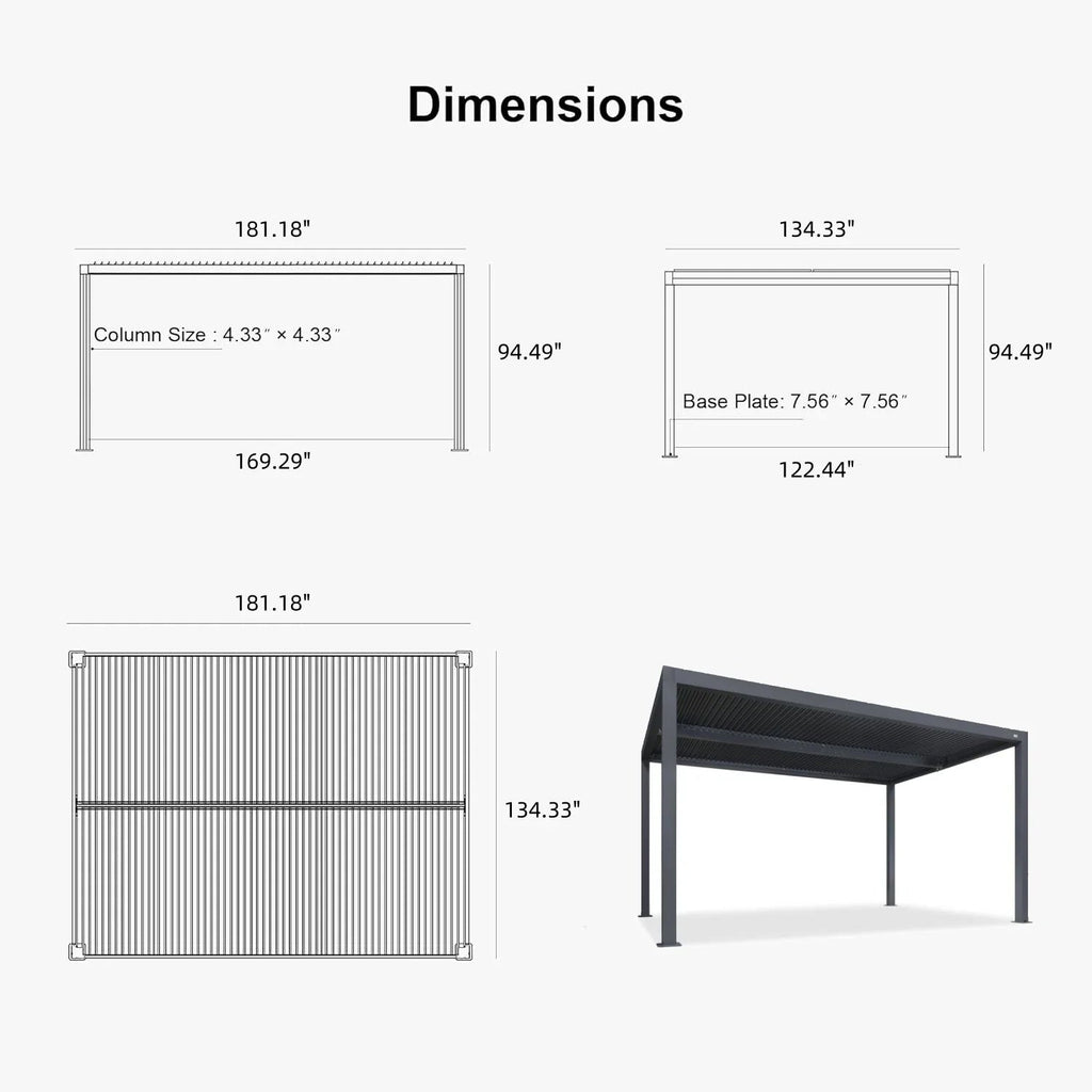 PURPLE LEAF Athena Louvered Pergola Grey Outdoor Aluminum Pergola with Strip Lights Adjustable Gazebo for Patio Deck Garden
