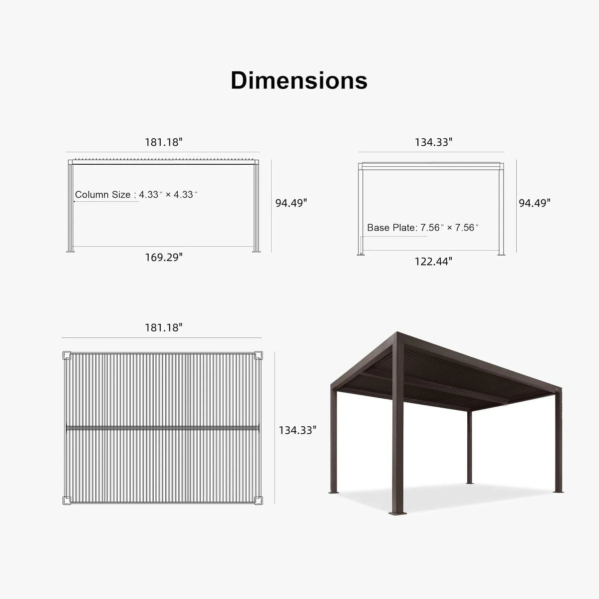 PURPLE LEAF Athena Outdoor Louvered Pergola Adjustable Metal Roof Bronze Hardtop Gazebo Patio Pavilion
