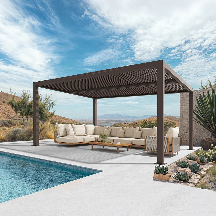 PURPLE LEAF Athena Outdoor Louvered Pergola Adjustable Metal Roof Bronze Hardtop Gazebo Patio Pavilion