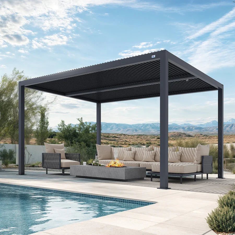 PURPLE LEAF Athena Louvered Pergola Outdoor Aluminum Pergola with Adjustable Roof for Deck Backyard Garden Hardtop Gazebo