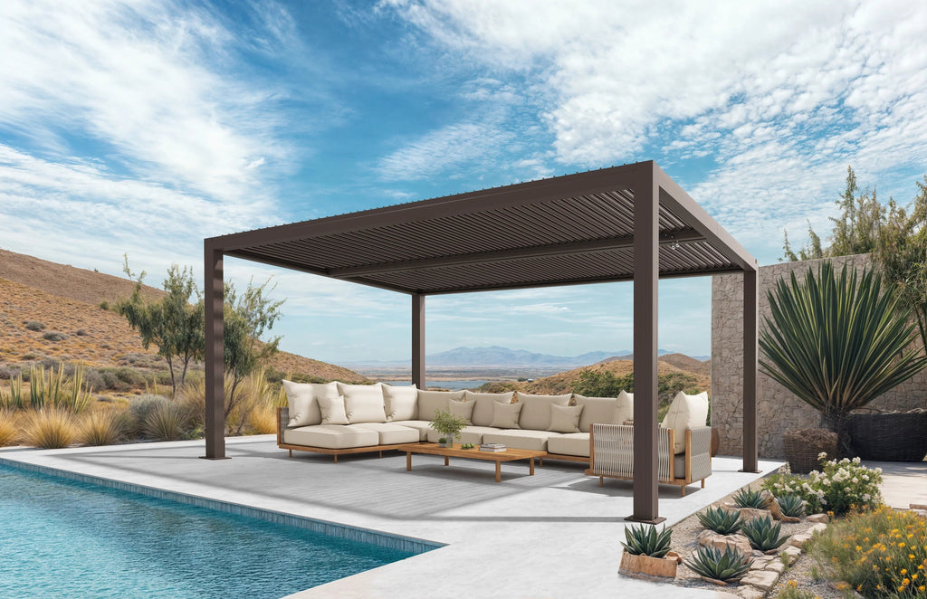 PURPLE LEAF Athena Outdoor Louvered Pergola Adjustable Metal Roof Bronze Hardtop Gazebo Patio Pavilion