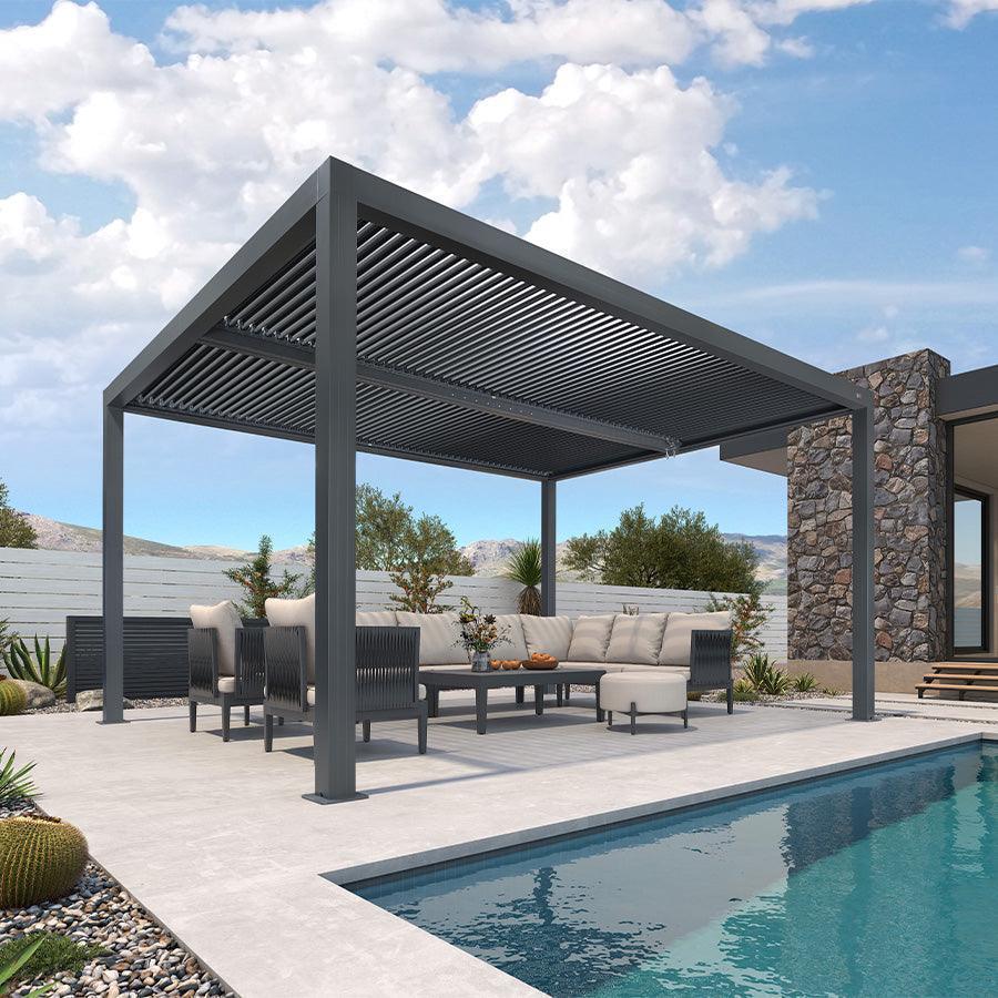 PURPLE LEAF Athena Louvered Pergola Outdoor Aluminum Pergola with Adjustable Roof for Deck Backyard Garden Hardtop Gazebo