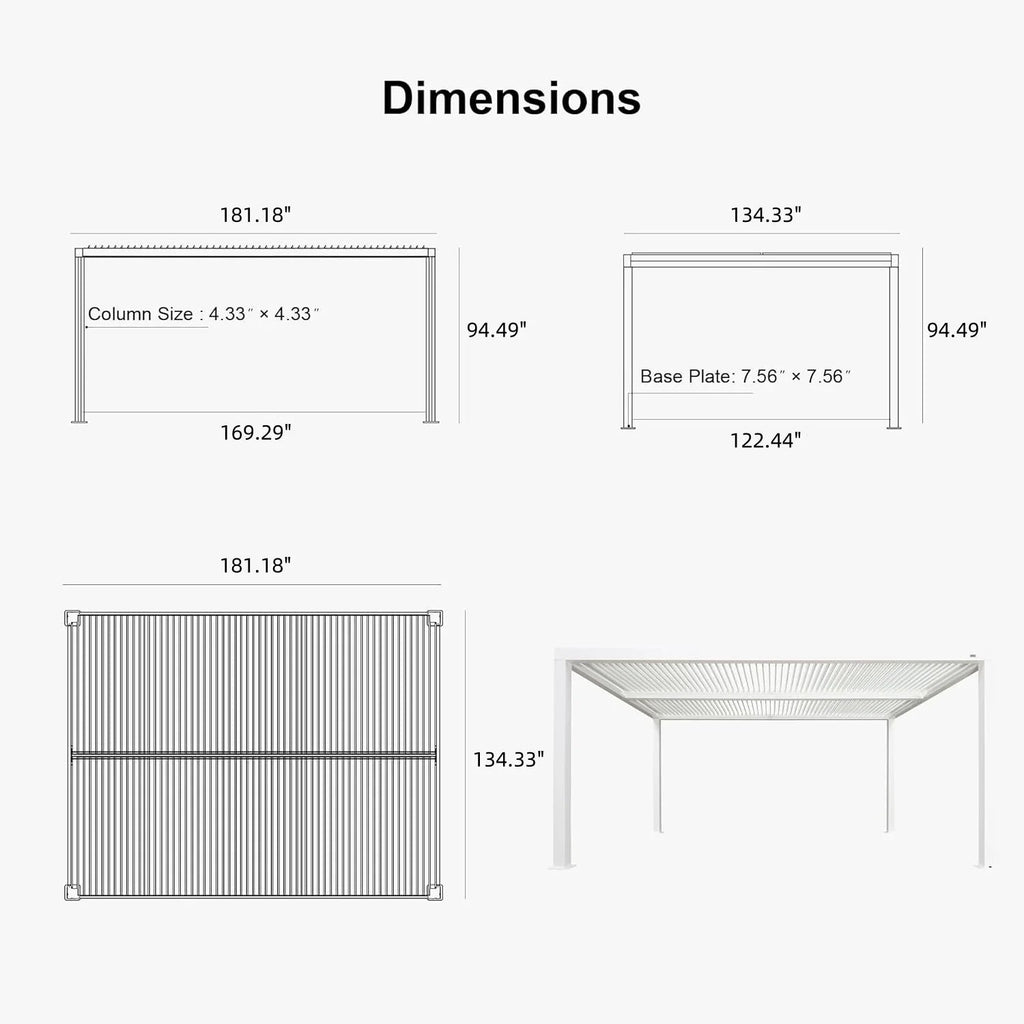 PURPLE LEAF Athena Louvered Pergola Outdoor Aluminum Pergola with Adjustable Roof for Deck Backyard Garden Hardtop Gazebo
