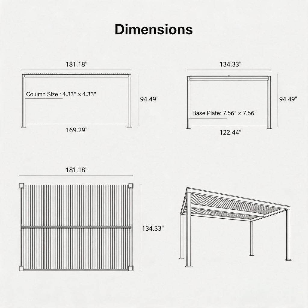 PURPLE LEAF Athena Louvered Pergola Modern Grey Pergola with White Roof for Deck Backyard Garden