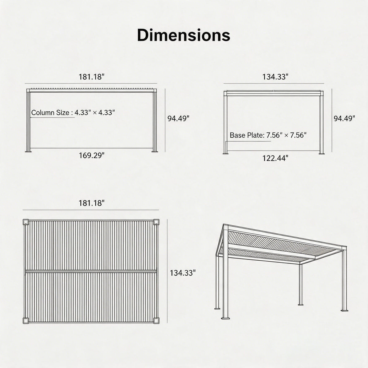 PURPLE LEAF Athena Louvered Pergola Modern Grey Pergola with White Roof for Deck Backyard Garden