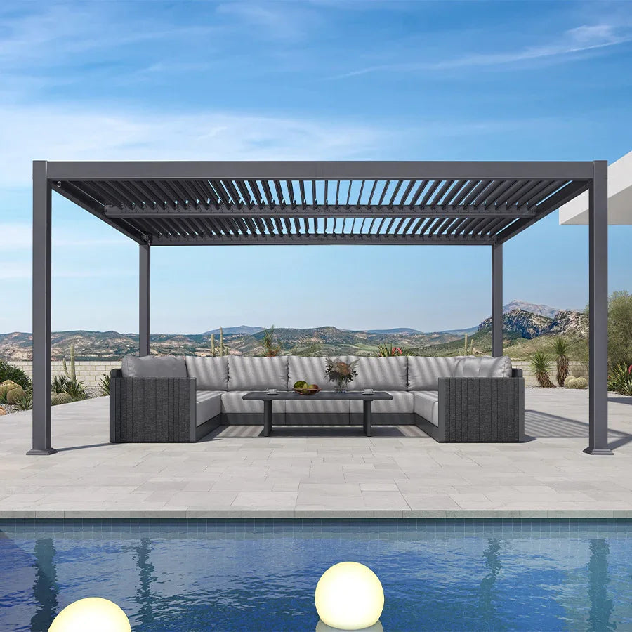 PURPLE LEAF Caesar Outdoor Louvered Pergola Patio Sun Shade Shelter with Adjustable Hardtop Patio Pergola Grey