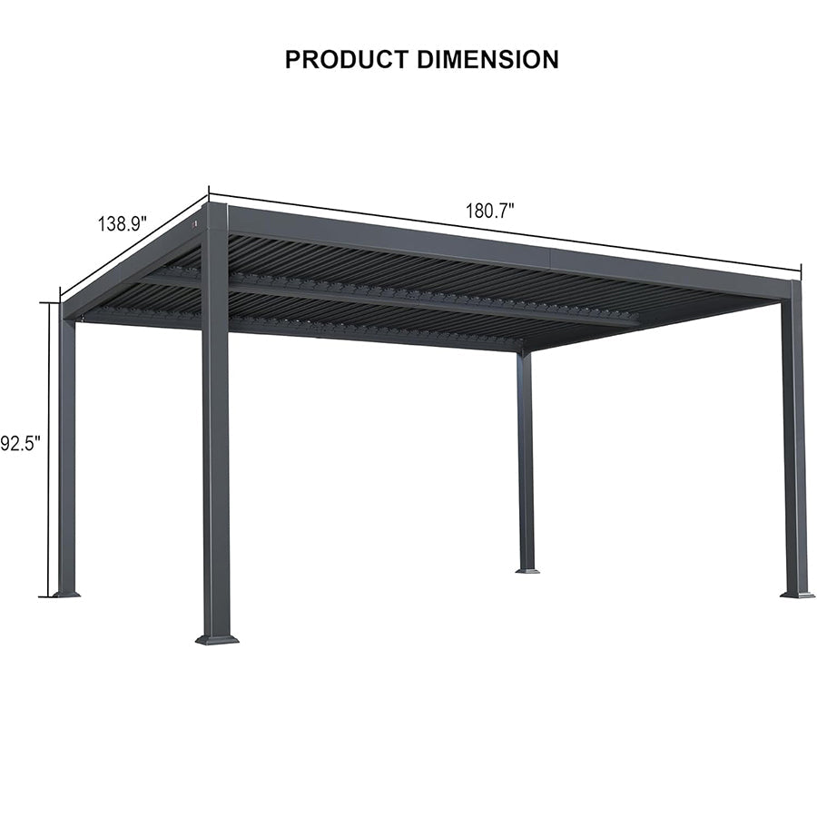PURPLE LEAF Caesar Solar Louvered Pergola with LED Strip Lights and Control Panel Aluminum Outdoor Pergola with Adjustable Roof for Patio Deck Garden Yard Gray