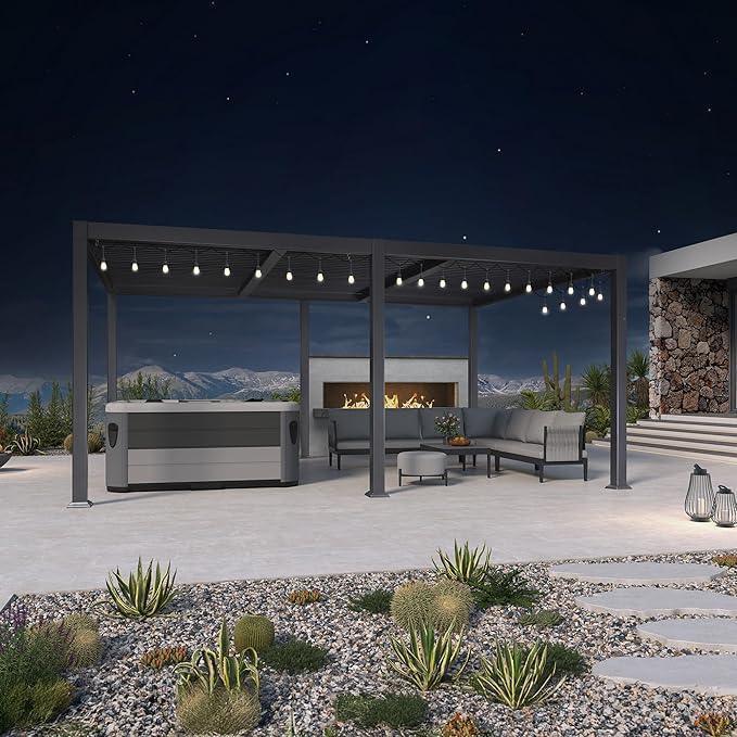 PURPLE LEAF Caesar Louvered Pergola with Milky String Lights Patio Aluminum Pergola with Independent Adjustable Rainproof Roof With Milky Lights