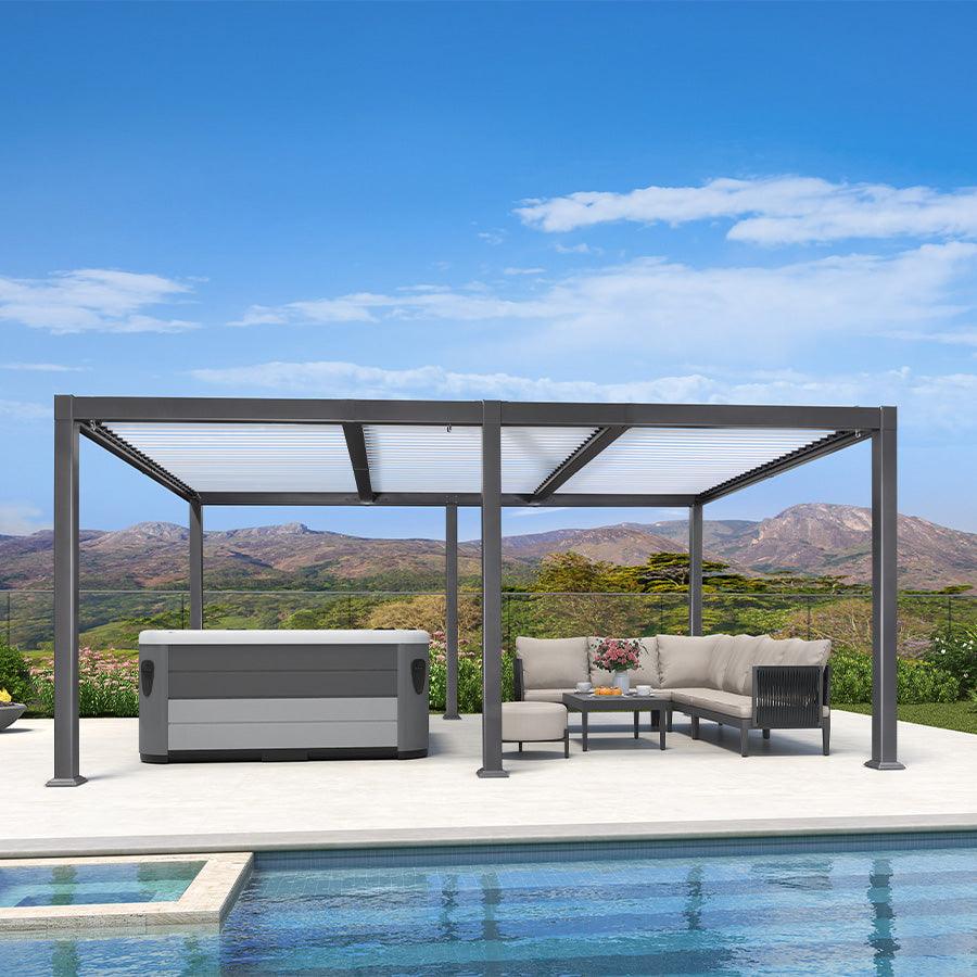 PURPLE LEAF Caesar Outdoor Louvered Pergola Patio Sun Shade Shelter with Adjustable Hardtop Patio Pergola Gray Frame White Roof