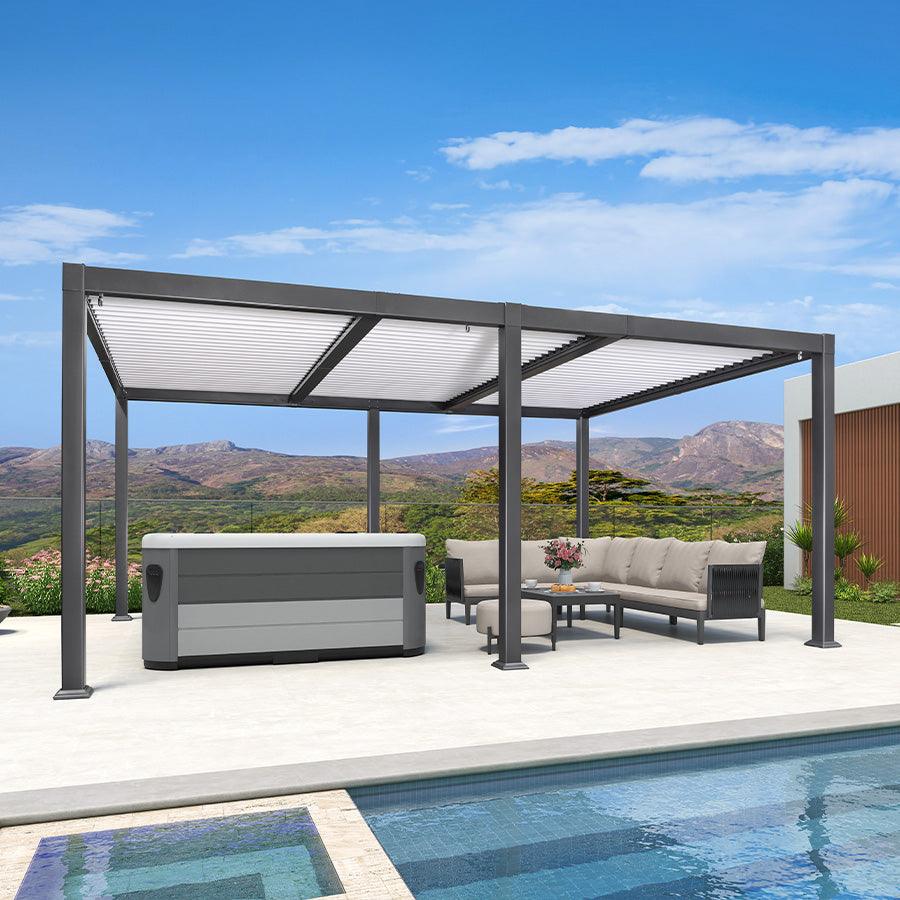 PURPLE LEAF Caesar Outdoor Louvered Pergola Patio Sun Shade Shelter with Adjustable Hardtop Patio Pergola Gray Frame White Roof