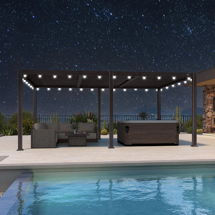 PURPLE LEAF Caesar Louvered Pergola Outdoor Adjustable Louvre Shade Modern Patio Aluminum Pergola with  Milky Lights