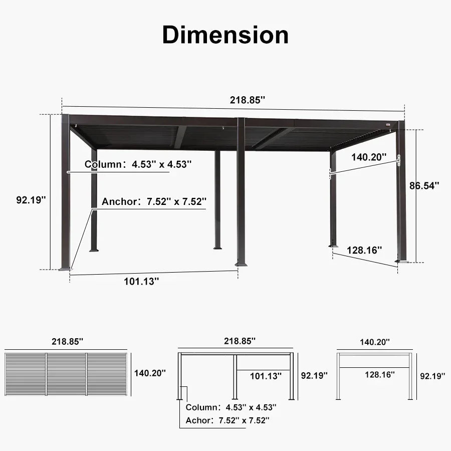 PURPLE LEAF Caesar Louvered Pergola Outdoor Adjustable Louvre Shade Modern Patio Aluminum Pergola with  Milky Lights