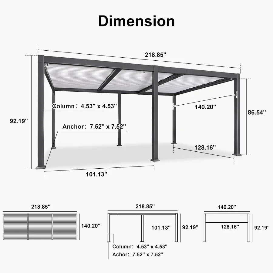 PURPLE LEAF Caesar Louvered Pergola with String Lights Patio Aluminum Pergola with Independent Adjustable Rainproof Roof With Yellow Lights