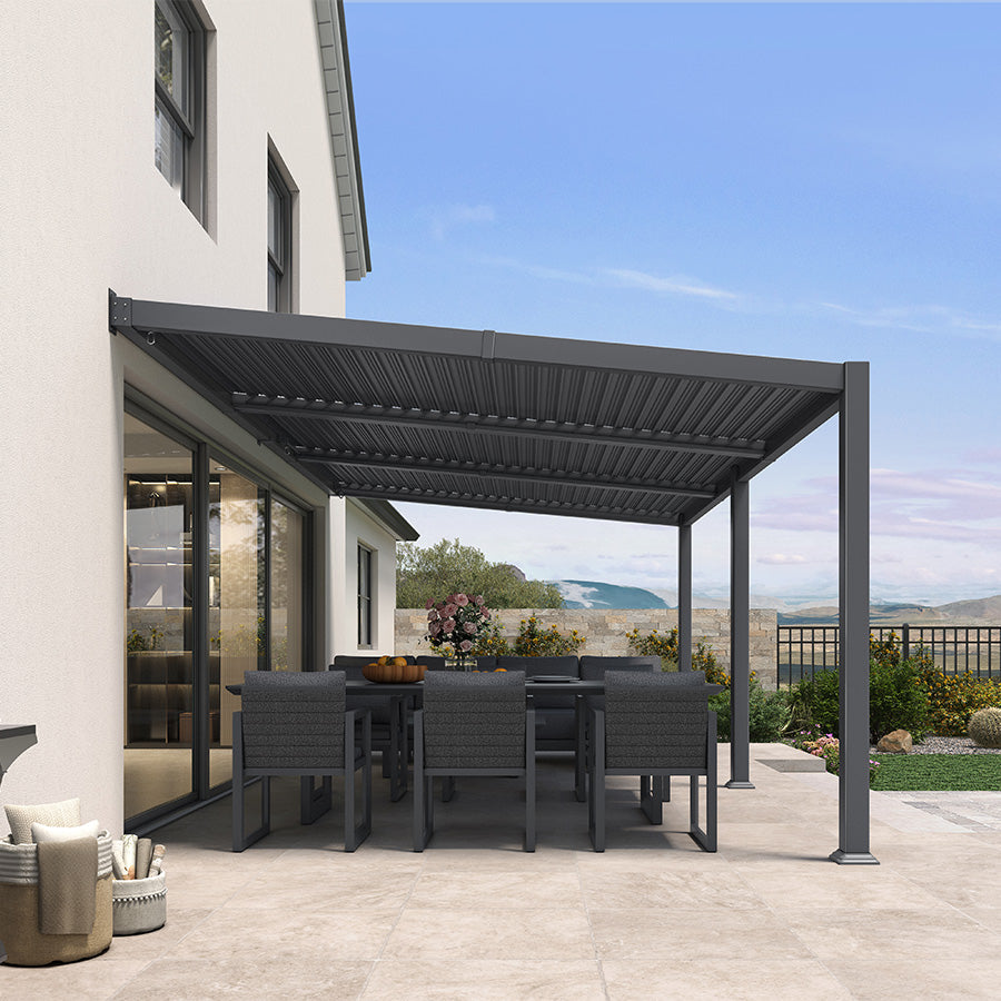 PURPLE LEAF Caesar Wall Mounted Louvered Pergola, All-Aluminum Patio Cover with Adjustable Roof, Hidden Gutter Drainage, Lean-to Pergola for Deck, Backyard, Porch, Dark Gray